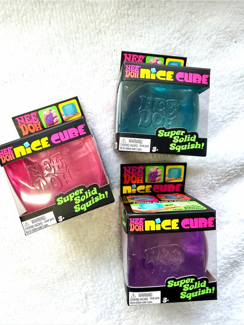 🆕 LOT OF 3 🧊 NeeDoh Nice Cube Set – Blue 💙 Pink 💗 Purple 💜 🔥 VIRAL on Tik!